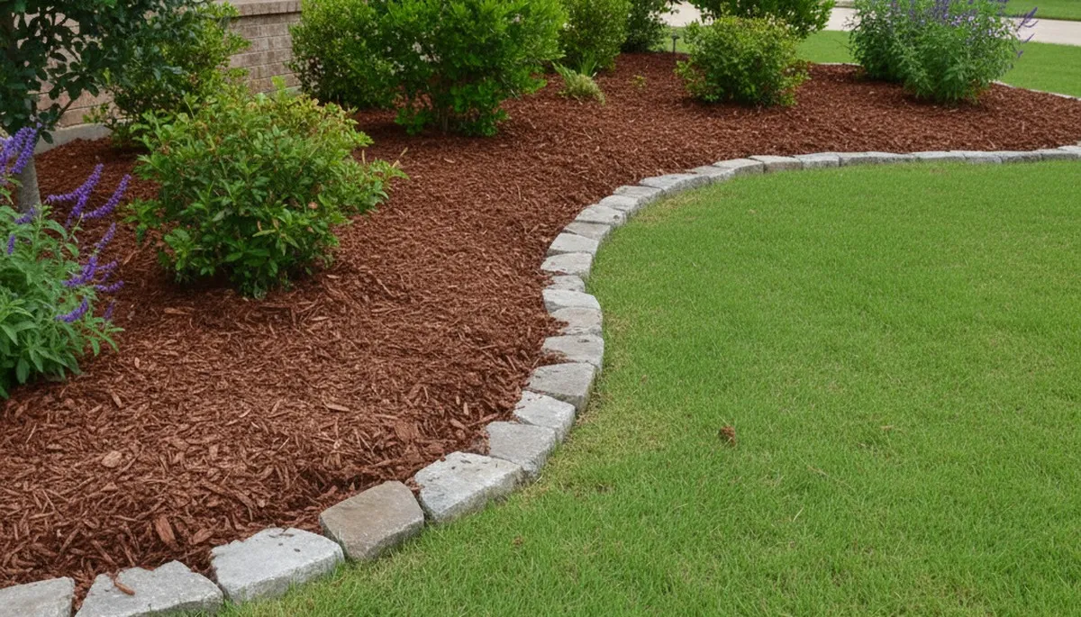 Professional landscape bed edging with fresh mulch in Dallas TX by Chop Chop Landscaping