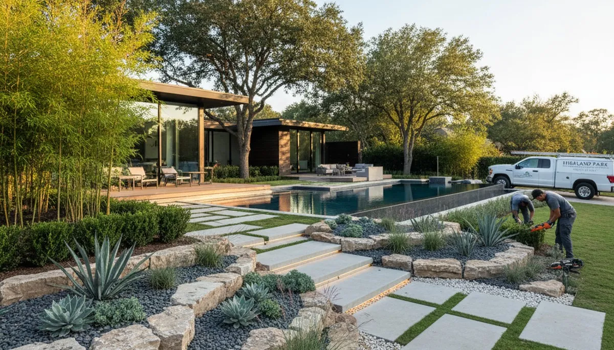 Landscaping crew providing professional yard maintenance in Dallas, TX