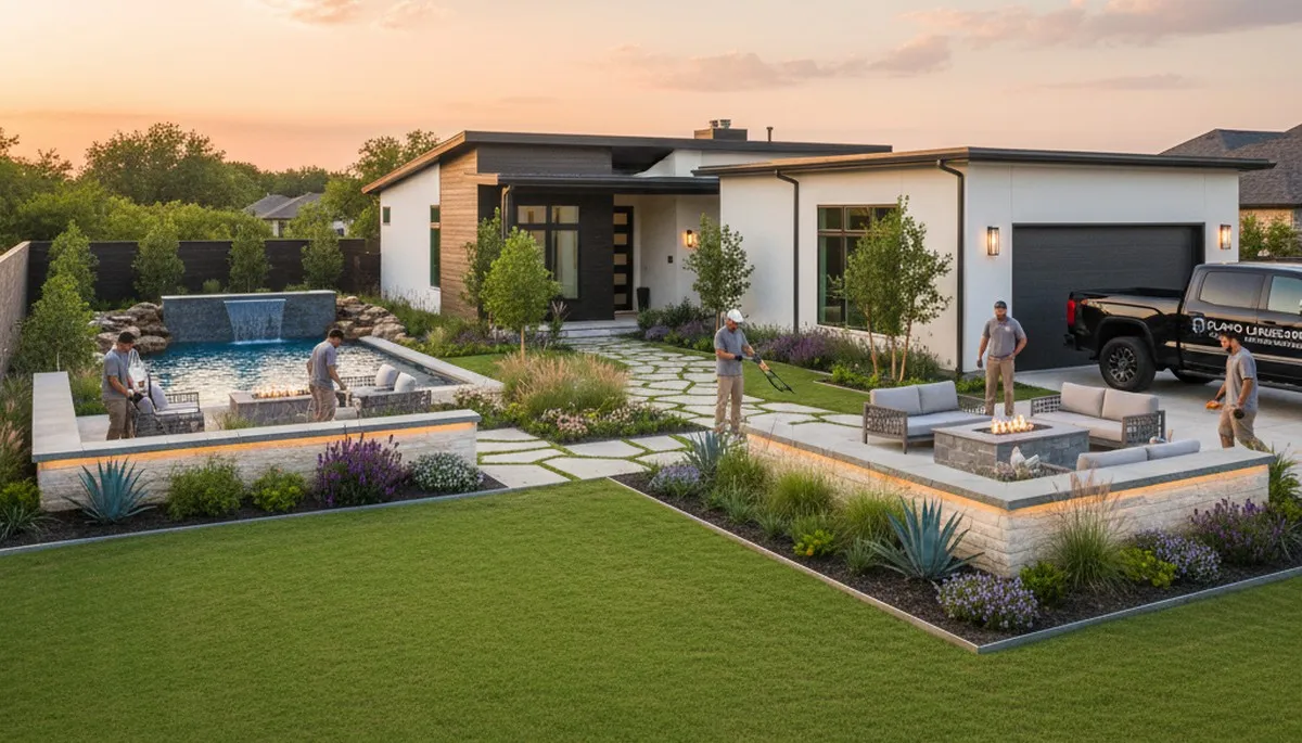 Landscaping crew in Dallas, TX providing professional lawn care and outdoor maintenance